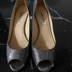 Jimmy Choo Glittering Black Peep Toe Heels